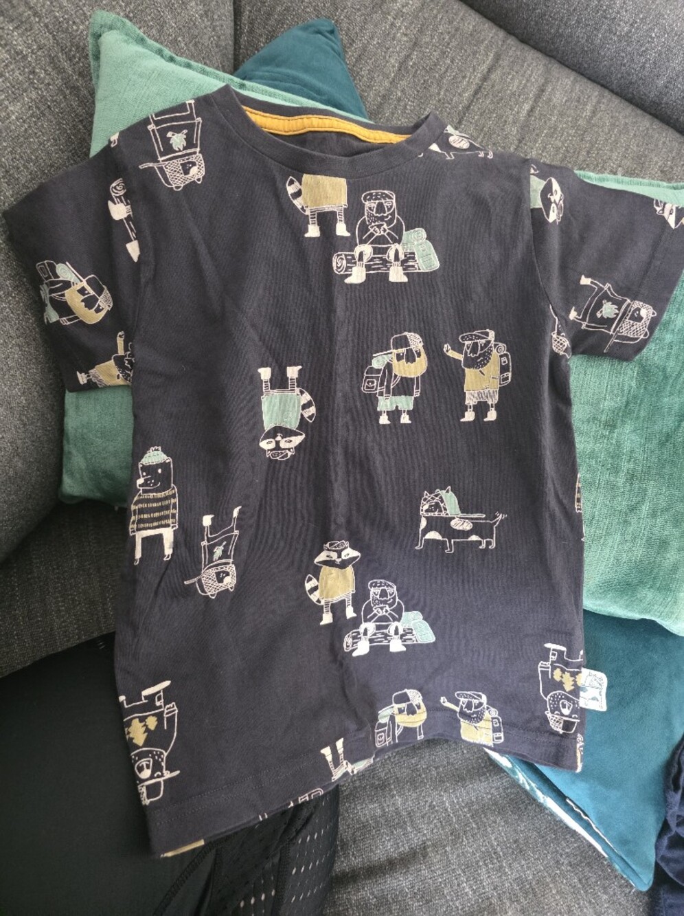 Kids Graphic Tee in Black with Mint & Tan Character Print 3ans Sours Mini